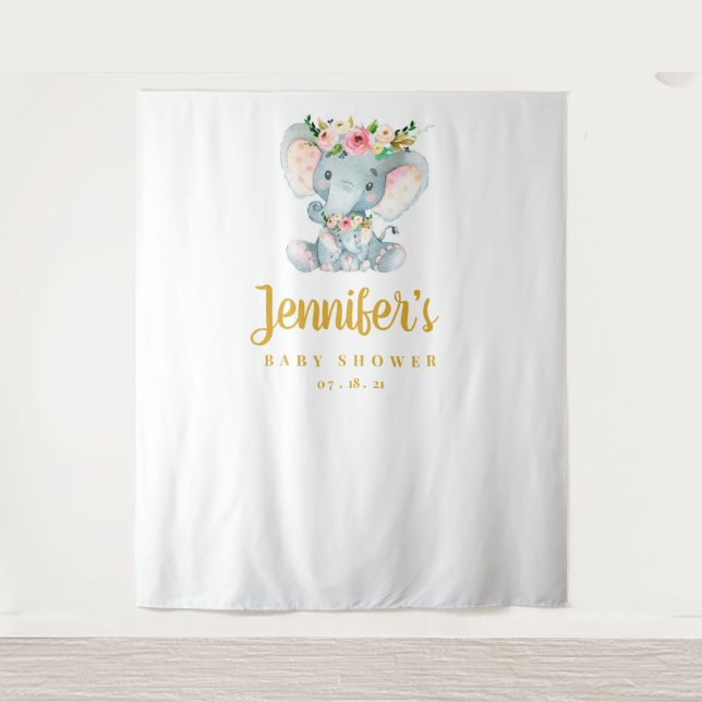 Elephant Baby Shower Background, Foto Booth Prop Wandteppich (Vorderseite)