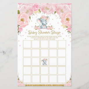Elephant Baby Shower Bingo Game Activity Baby Girl