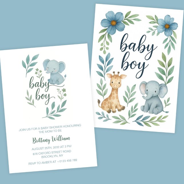 Elephant Baby Shower Blue Baby Boy Einladung (Von Creator hochgeladen)