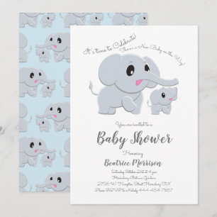 Elephant Baby Shower Blue Boy Einladung