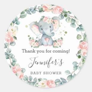 Elephant Baby Shower Blumengrün Danke Runder Aufkleber