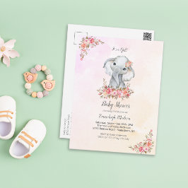 Elephant Baby Shower Boho Chic Coral Watercolor Postkarte