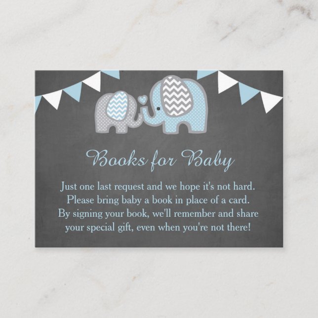 Elephant Baby Shower Book Request Card Boy Begleitkarte (Vorderseite)