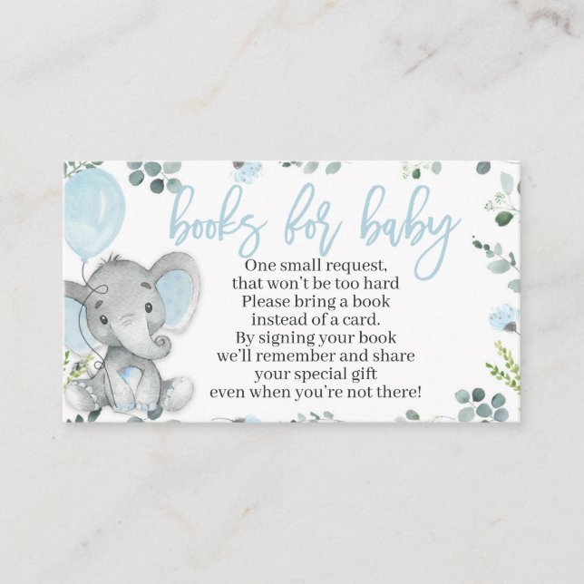 Elephant Baby Shower Book Request Card für einen J Begleitkarte (Vorderseite)
