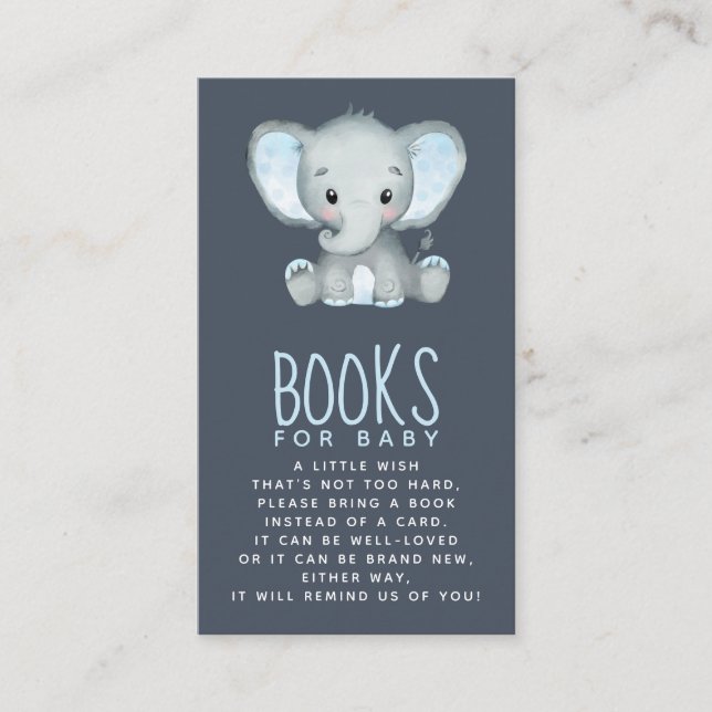 Elephant Baby Shower Books für die Babyausstattung Begleitkarte (Vorderseite)