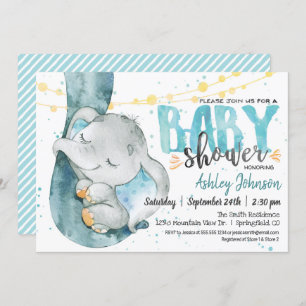 Elephant Baby Shower Boy, blaue Einladung