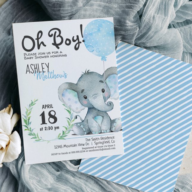 Elephant Baby Shower Boy Einladung (Von Creator hochgeladen)