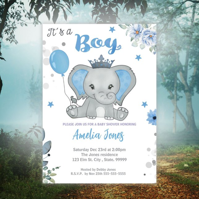 Elephant Baby Shower Boy Einladung (Von Creator hochgeladen)