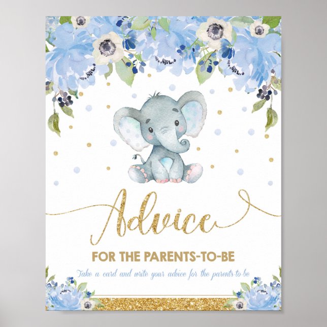 Elephant Baby Shower Boy Ratschläge für Eltern zu  Poster (Vorne)