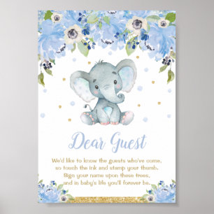 Elephant Baby Shower Boy Thumbprint Gästebuchunter Poster