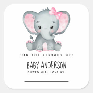 Elephant Baby Shower Buchzeichen Quadratischer Aufkleber