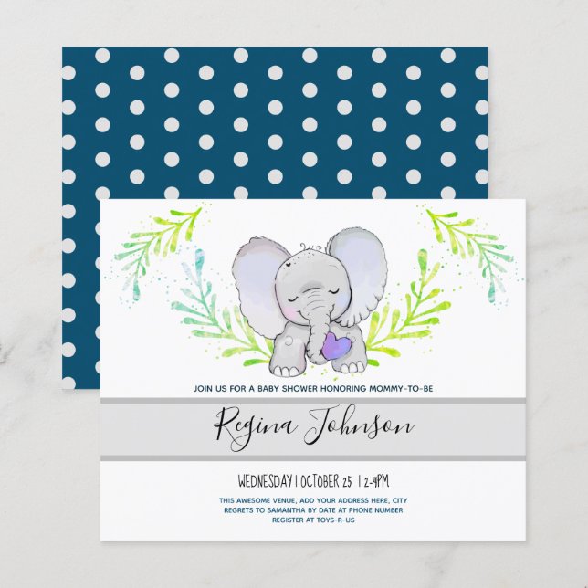 Elephant Baby Shower Budget Einladung (Vorne/Hinten)