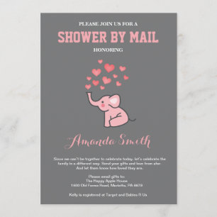 Elephant Baby Shower by Mail Pink und Grau Einladung