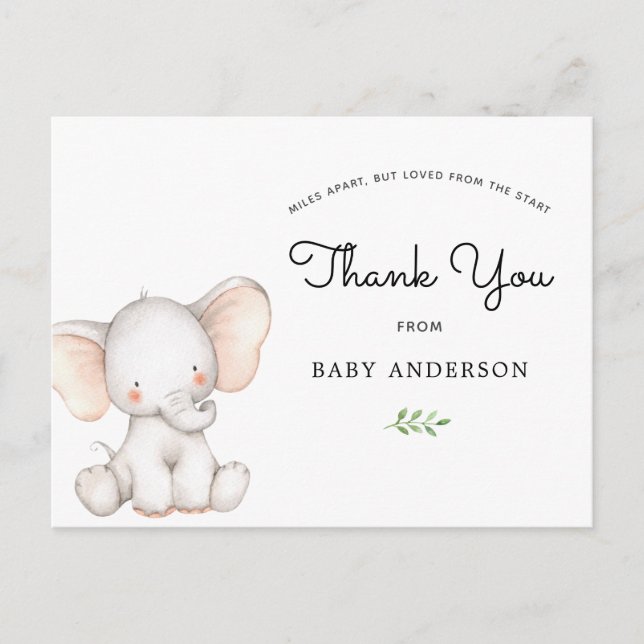 Elephant Baby Shower by Mail Vielen Dank Postkarte (Vorderseite)