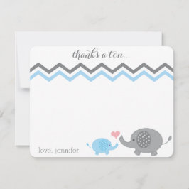Elephant Baby Shower Danke Blue Gray Zickzack Mitteilungskarte