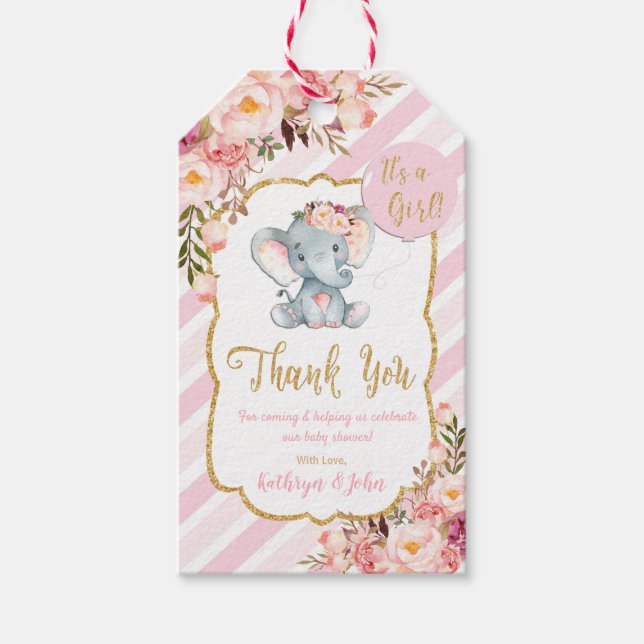 Elephant Baby Shower Danke, dass Sie Geschenkmarke Geschenkanhänger (Vorderseite)