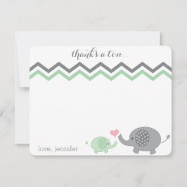 Elephant Baby Shower Danke Green Gray Zickzack Mitteilungskarte