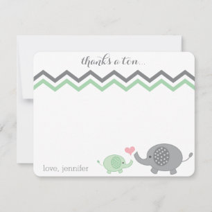 Elephant Baby Shower Danke Green Gray Zickzack Mitteilungskarte