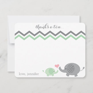 Elephant Baby Shower Danke Green Gray Zickzack Mitteilungskarte