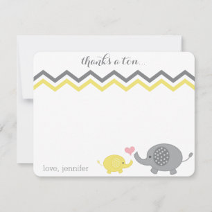 Elephant Baby Shower Danke Yellow Gray Zickzack Mitteilungskarte