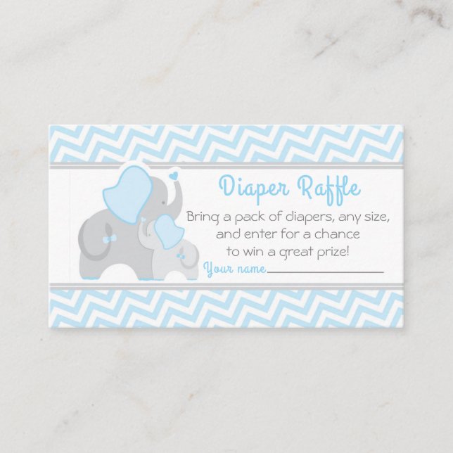 Elephant Baby Shower Diaper Raffle Ticket Blue Begleitkarte (Vorderseite)