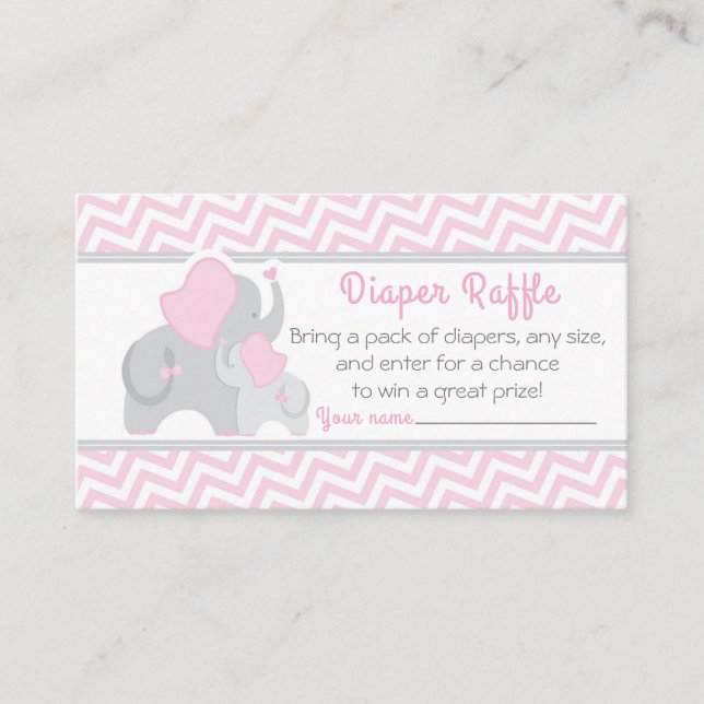 Elephant Baby Shower Diaper Raffle Ticket Pink Begleitkarte (Vorderseite)