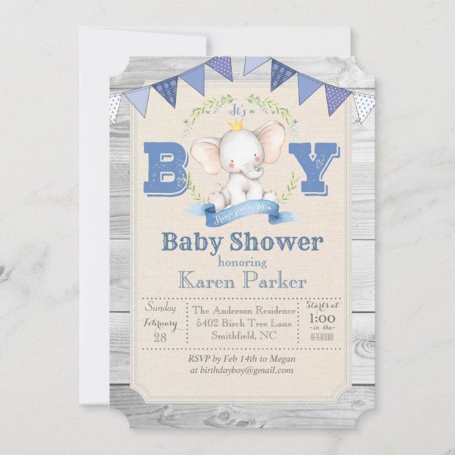 Elephant Baby Shower Einladung (Vorderseite)