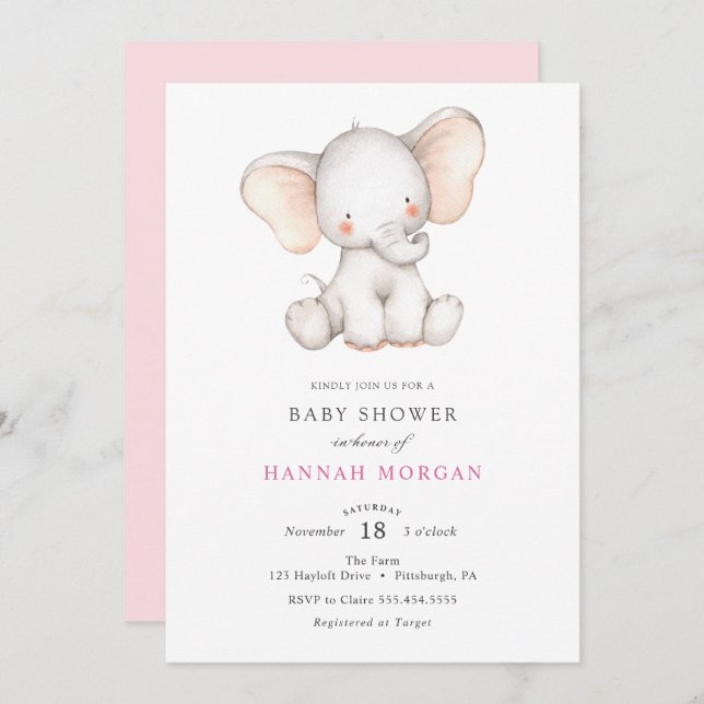 Elephant Baby Shower Einladung (Vorne/Hinten)