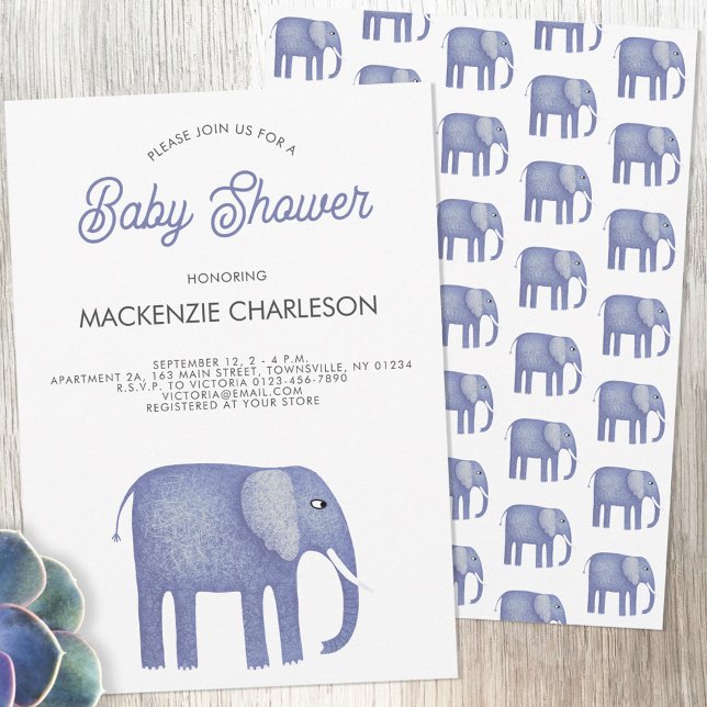 Elephant Baby Shower Einladung (Blue elephant baby shower invitations)