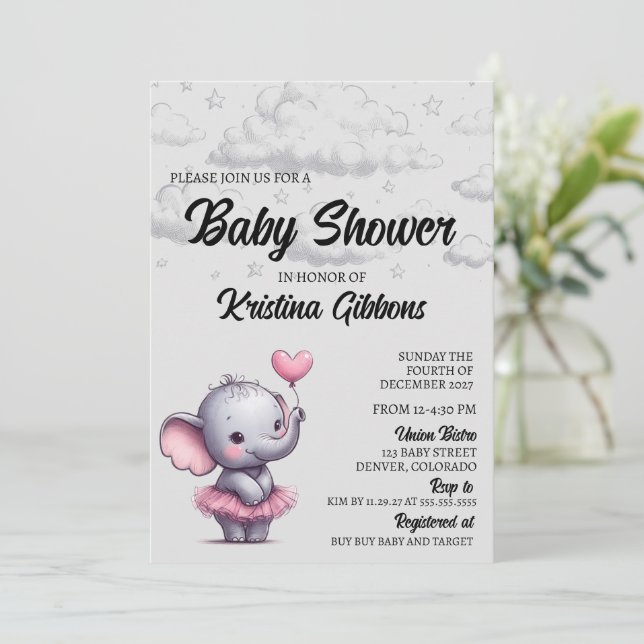 Elephant Baby Shower Einladung (Stehend Vorderseite)