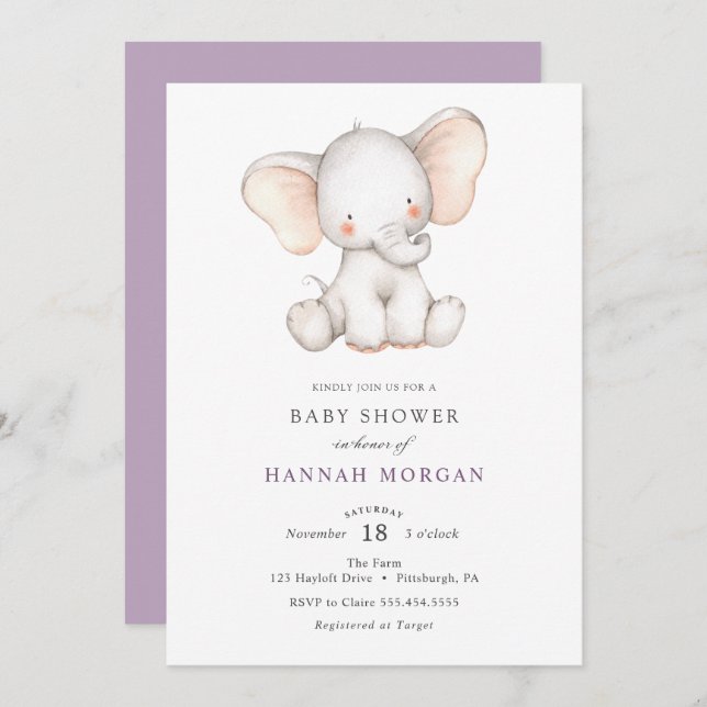 Elephant Baby Shower Einladung (Vorne/Hinten)