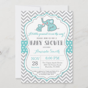 Elephant Baby Shower Einladung Aqua und Grau