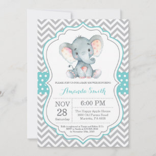 Elephant Baby Shower Einladung Aqua und Grau