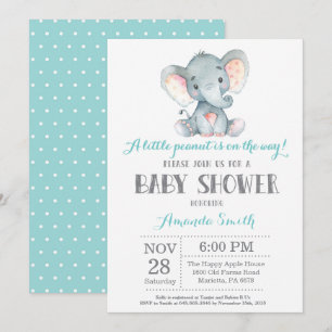 Elephant Baby Shower Einladung Aqua und Grau
