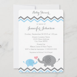 Elephant Baby Shower Einladung | Blauer Grau Zickz