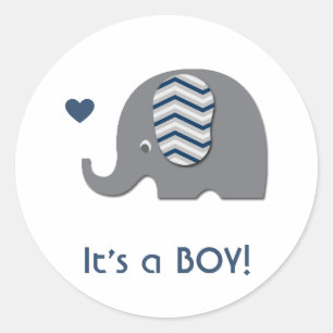Elephant Baby Shower Einladung Boy Blue Zickzack Runder Aufkleber
