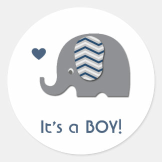 Elephant Baby Shower Einladung Boy Blue Zickzack Runder Aufkleber