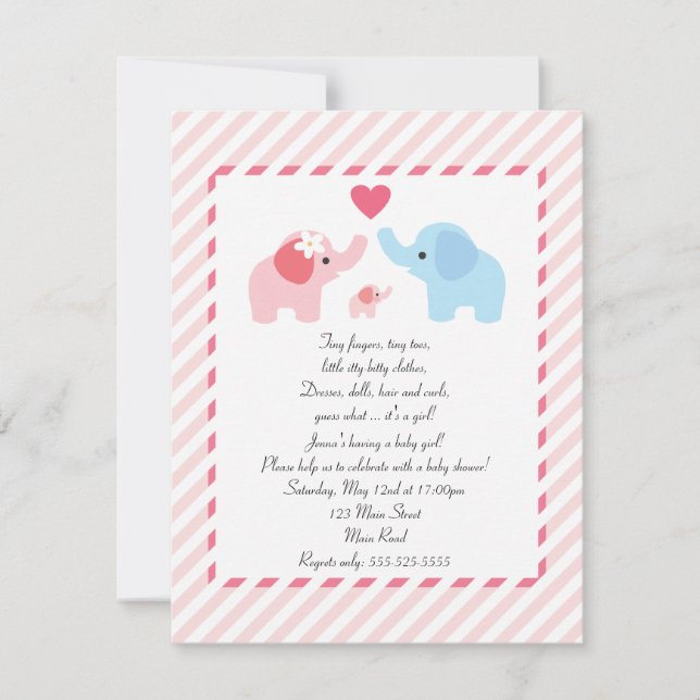 Elephant Baby Shower Einladung für Mädchen (Vorderseite)