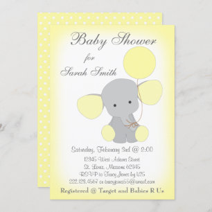 Elephant Baby Shower Einladung Gelb Grau