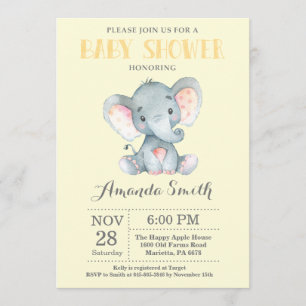 Elephant Baby Shower Einladung Gelb und Grau