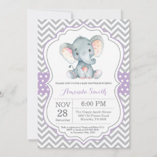 Elephant Baby Shower Einladung Lila und grau