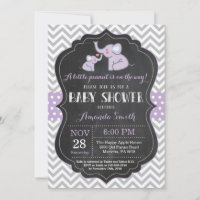 Elephant Baby Shower Einladung Lila und grau