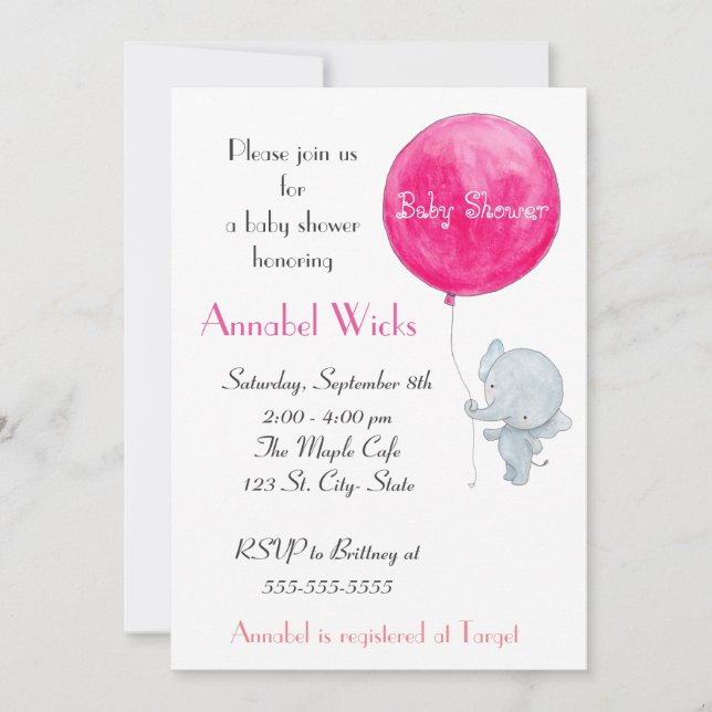 Elephant Baby Shower Einladung Niedlich Paris Styl (Vorderseite)