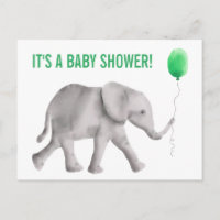 Elephant Baby Shower Einladung Postcard, Green