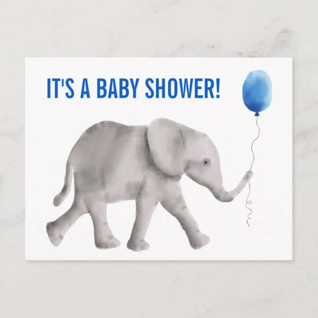 Elephant Baby Shower Einladung Postkarte, blau (Vorderseite)