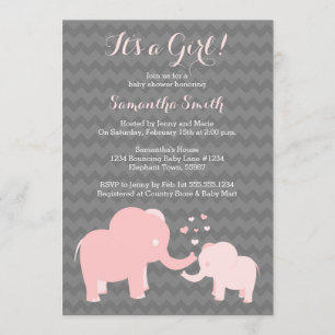 Elephant Baby Shower Einladung Rosa und Grau