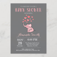 Elephant Baby Shower Einladung Rosa und Grau