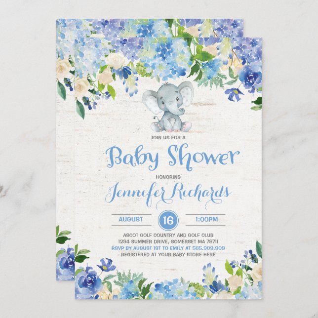 Elephant Baby Shower Einladung Rustic Boy Shower (Vorne/Hinten)