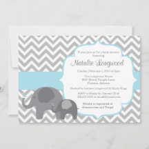 Elephant Baby Shower Einladung, Zickzack blauer Ju