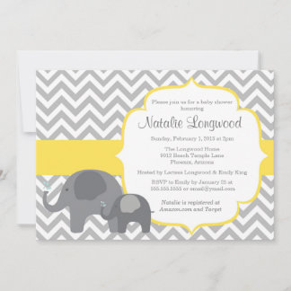 Elephant Baby Shower Einladung, Zickzack gelb Einladung